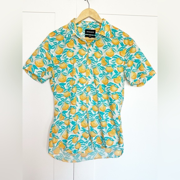 Bonobos Riviera Short Sleeve button down medium Slim Fit Fruit Tropical Orange - Picture 2 of 7